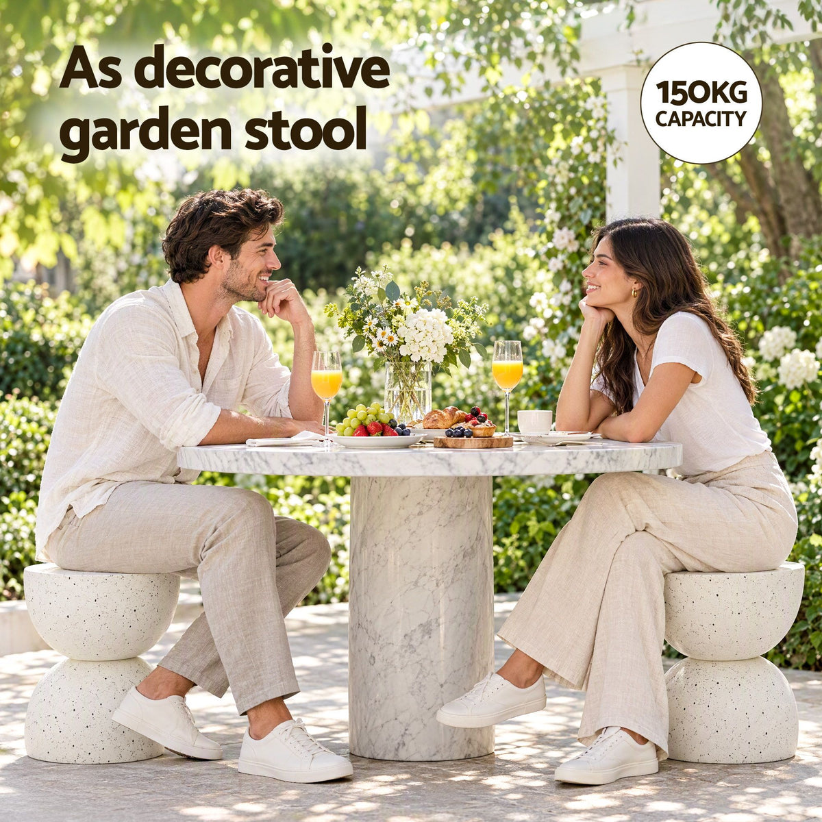 Gardeon Hourglass Outdoor Side Table 42cm White Terrazzo Look
