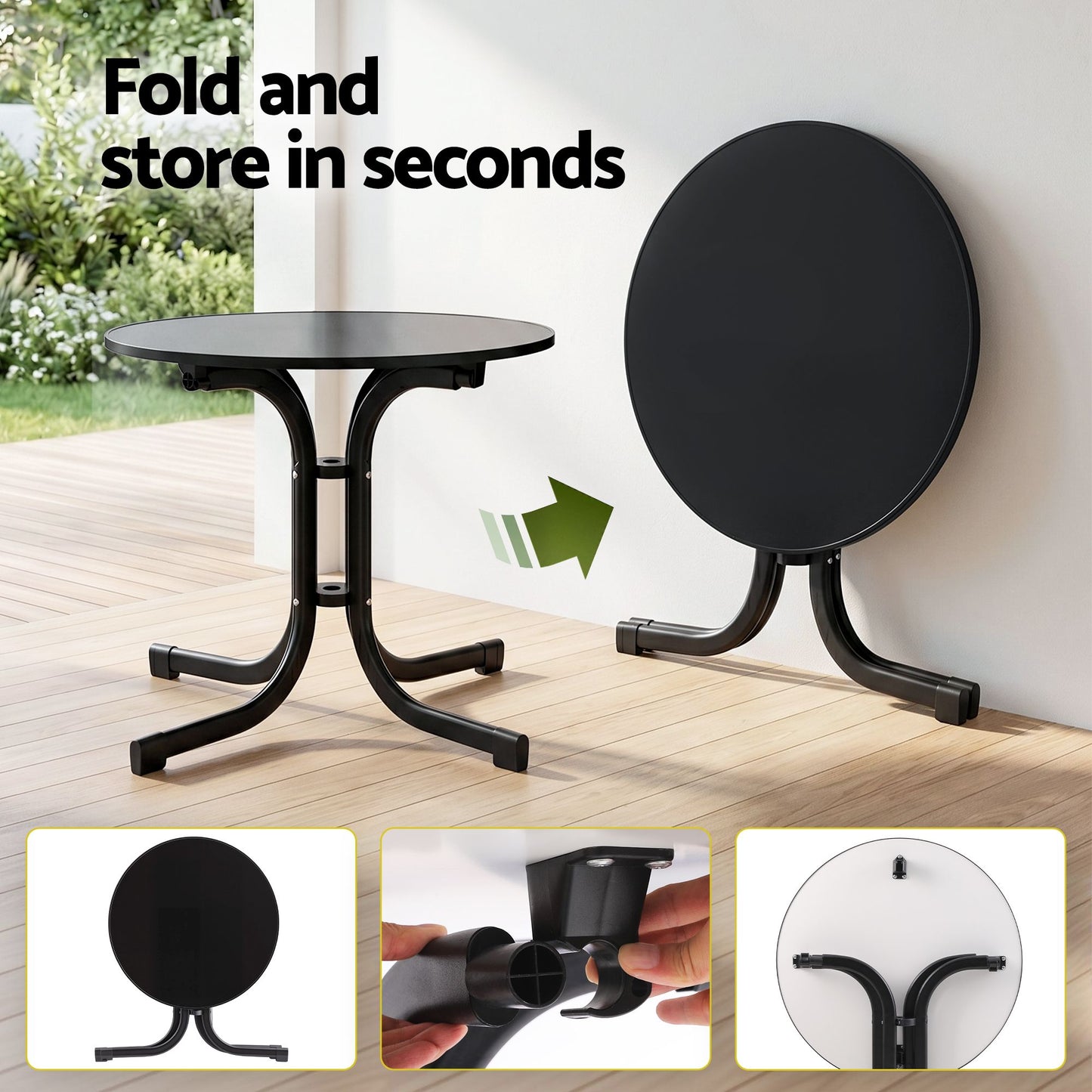 Gardeon 80cm Folding Outdoor Table - Black