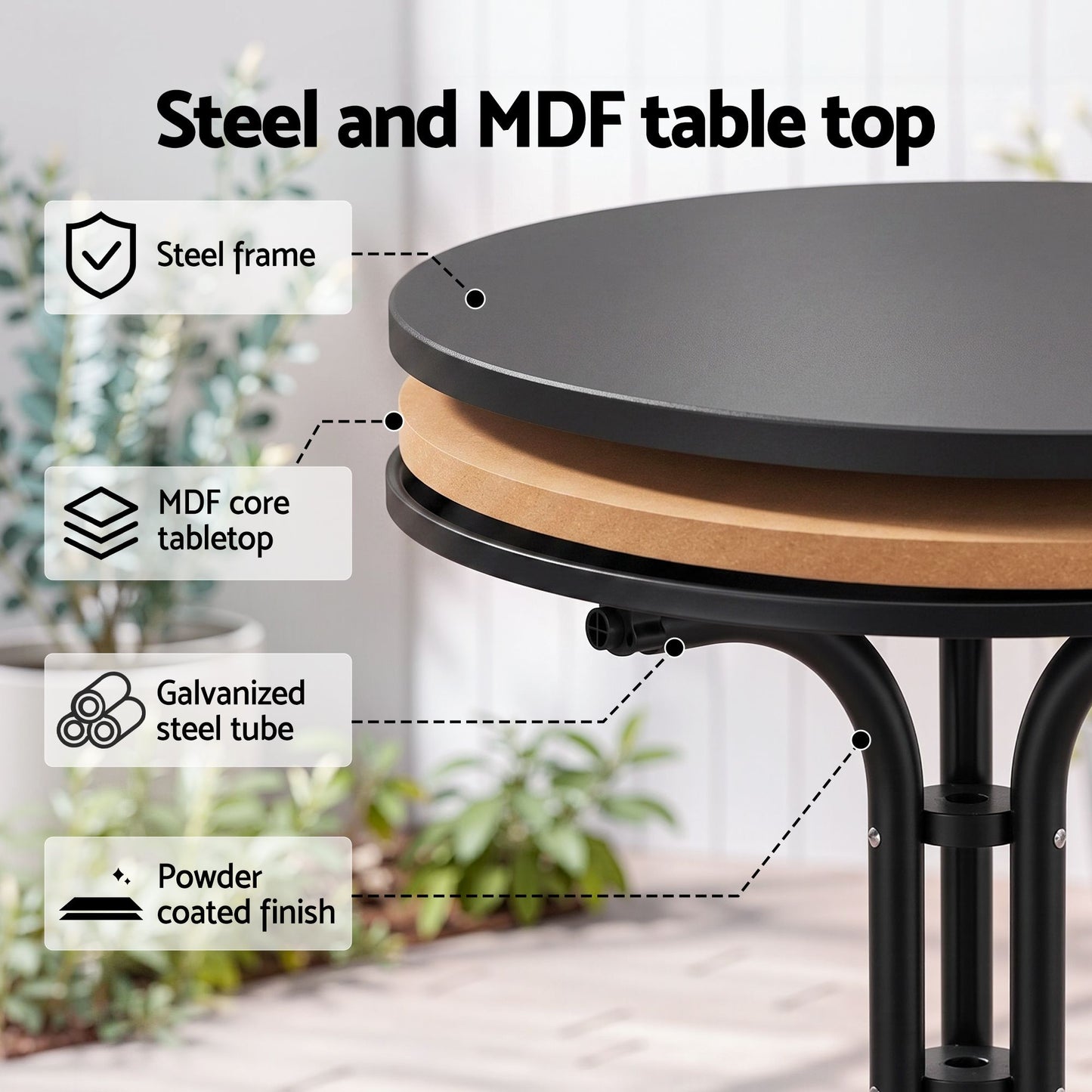 Gardeon 80cm Folding Outdoor Table - Black