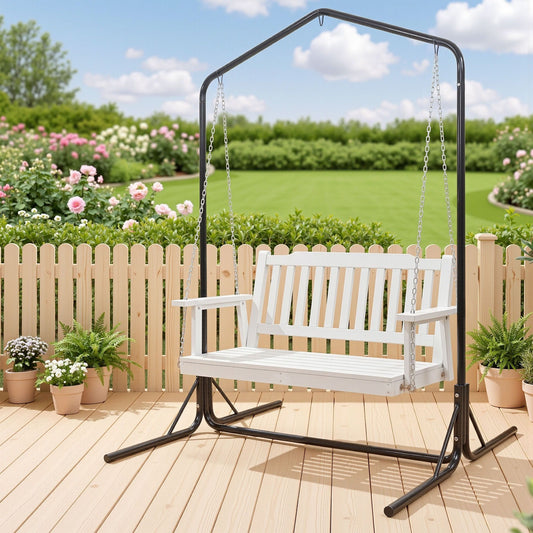 Gardeon Wooden 2-Seater Outdoor Swing Chair - White