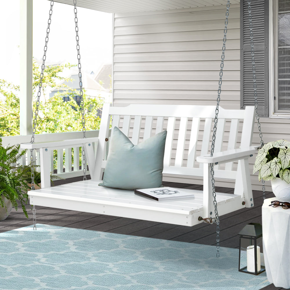 Gardeon Porch Swing Chair with Chain Garden Chair Outdoor Furniture Wooden White