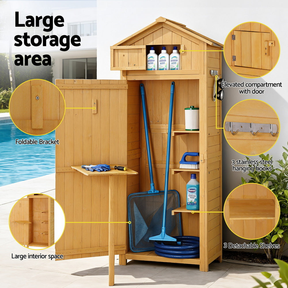 Gardeon Outdoor Storage Cabinet Cupboard Folding Table Tool Organizer Shed Adjustable