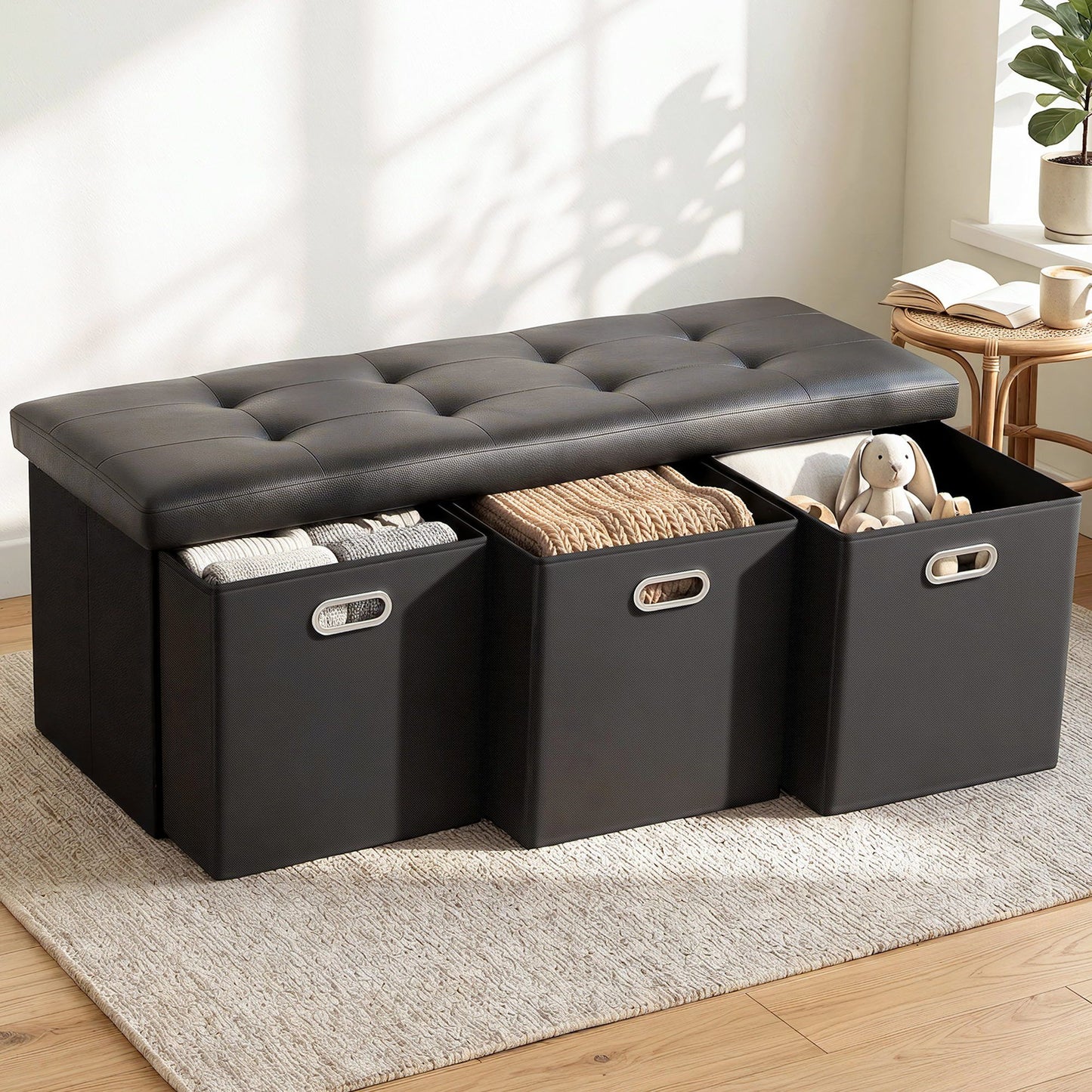 Artiss Storage Ottoman with 3 Drawers - Black