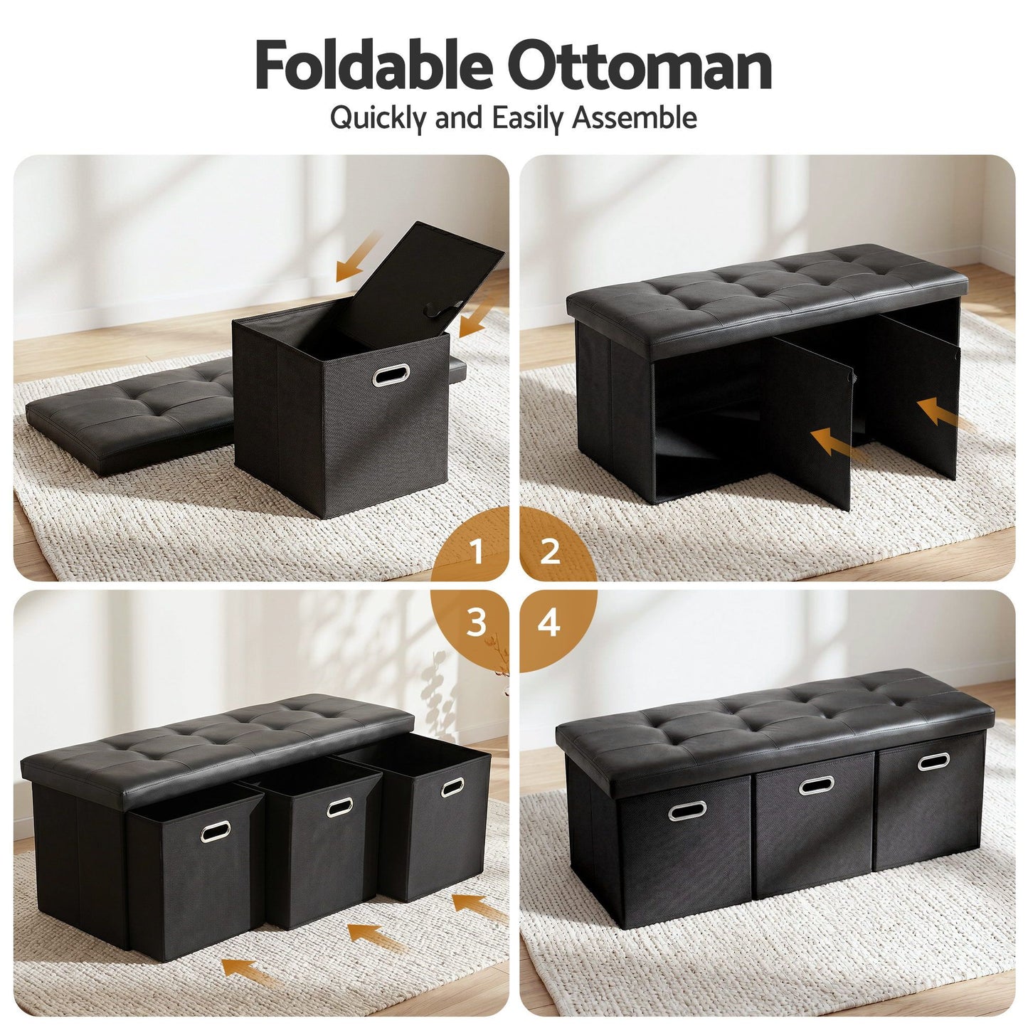 Artiss Storage Ottoman with 3 Drawers - Black
