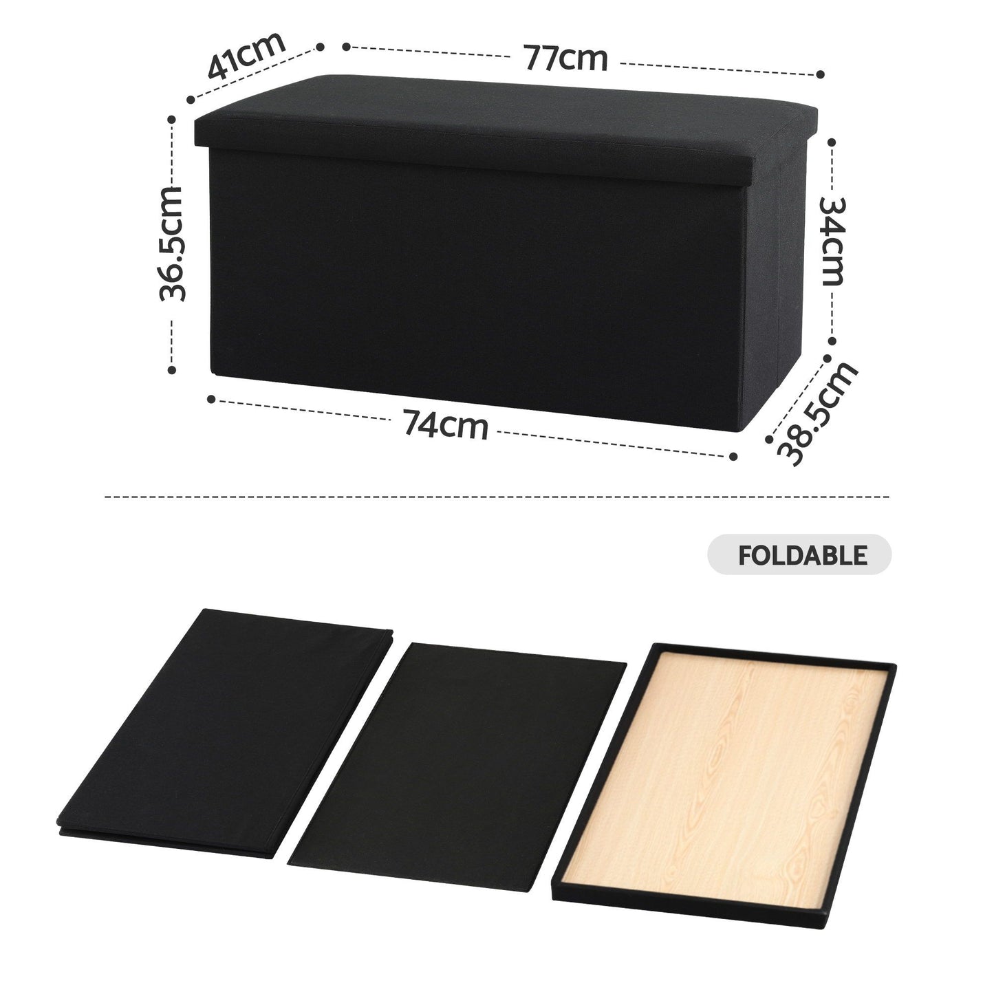 Artiss Folding Storage Ottoman Bench - Black