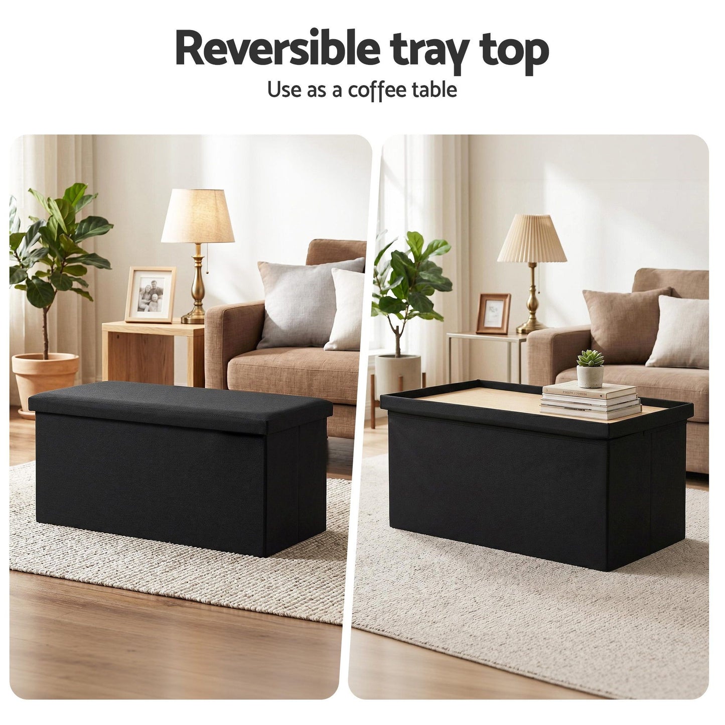 Artiss Folding Storage Ottoman Bench - Black