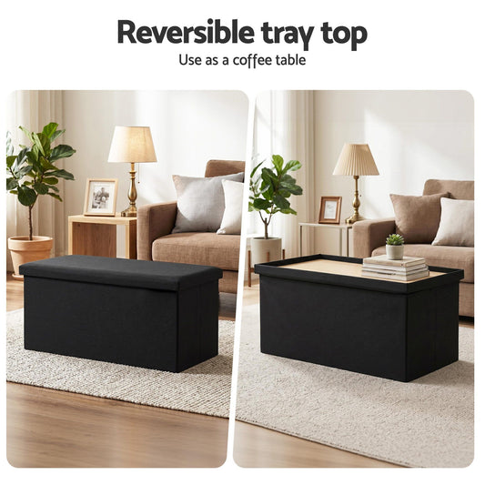 Artiss Folding Storage Ottoman Bench - Black