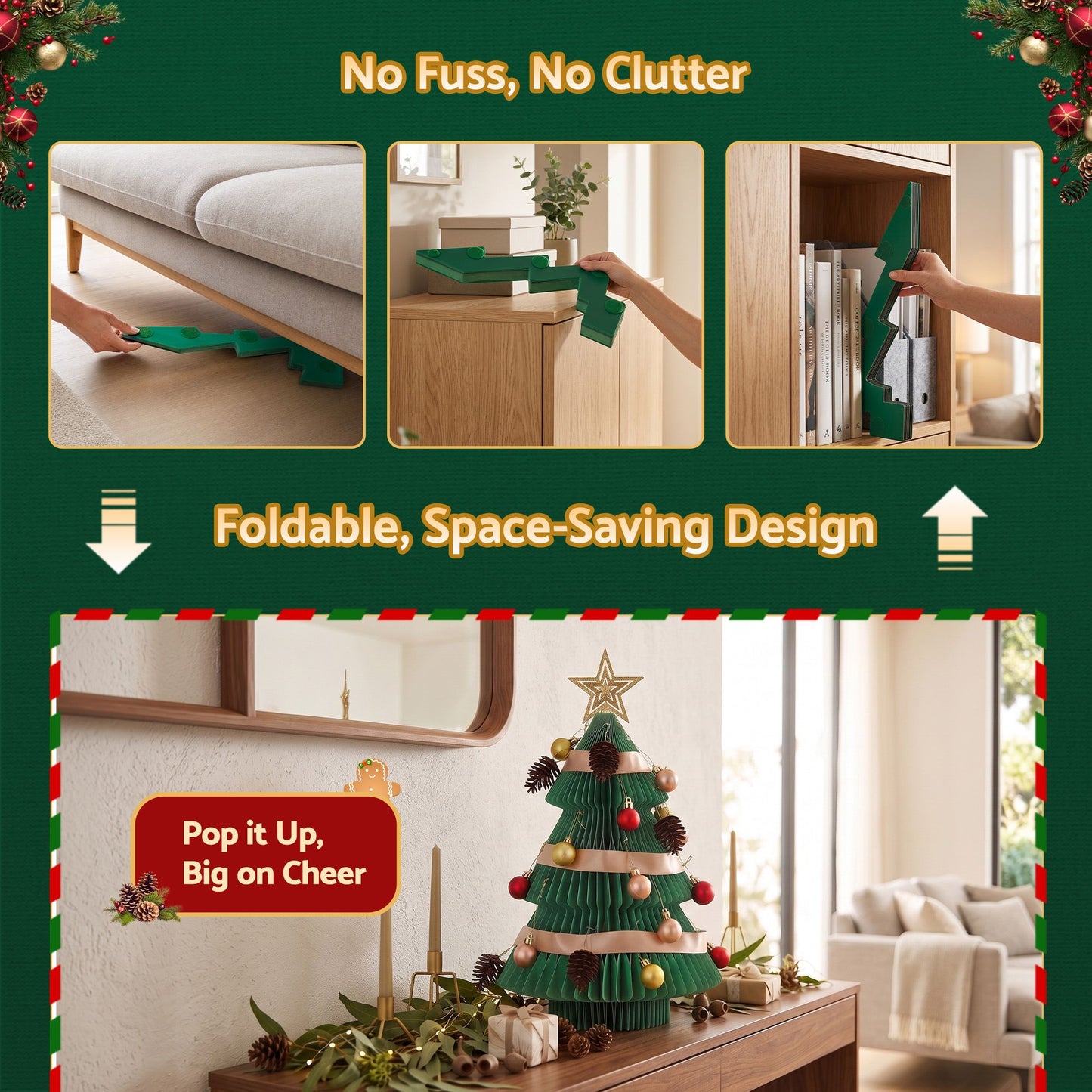 Jingle Jollys Paper Christmas Tree - 47cm - Green