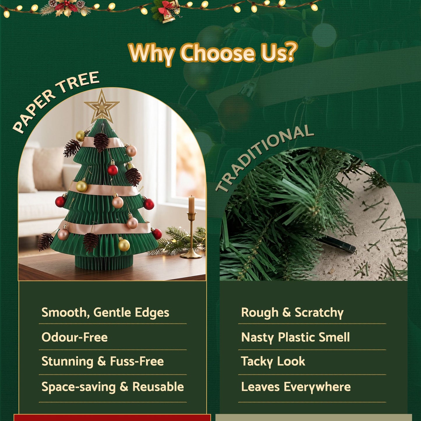 Jingle Jollys Paper Christmas Tree - 47cm - Green