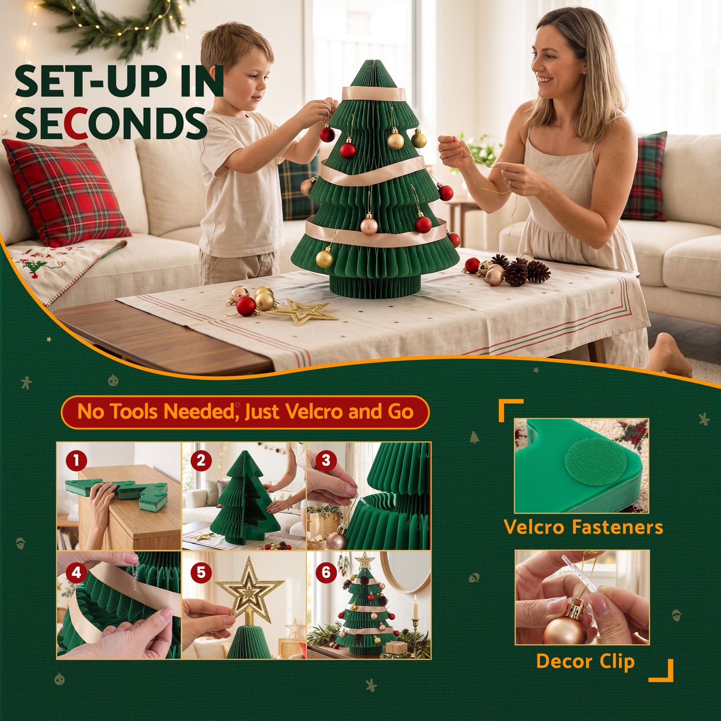 Jingle Jollys Paper Christmas Tree - 47cm - Green