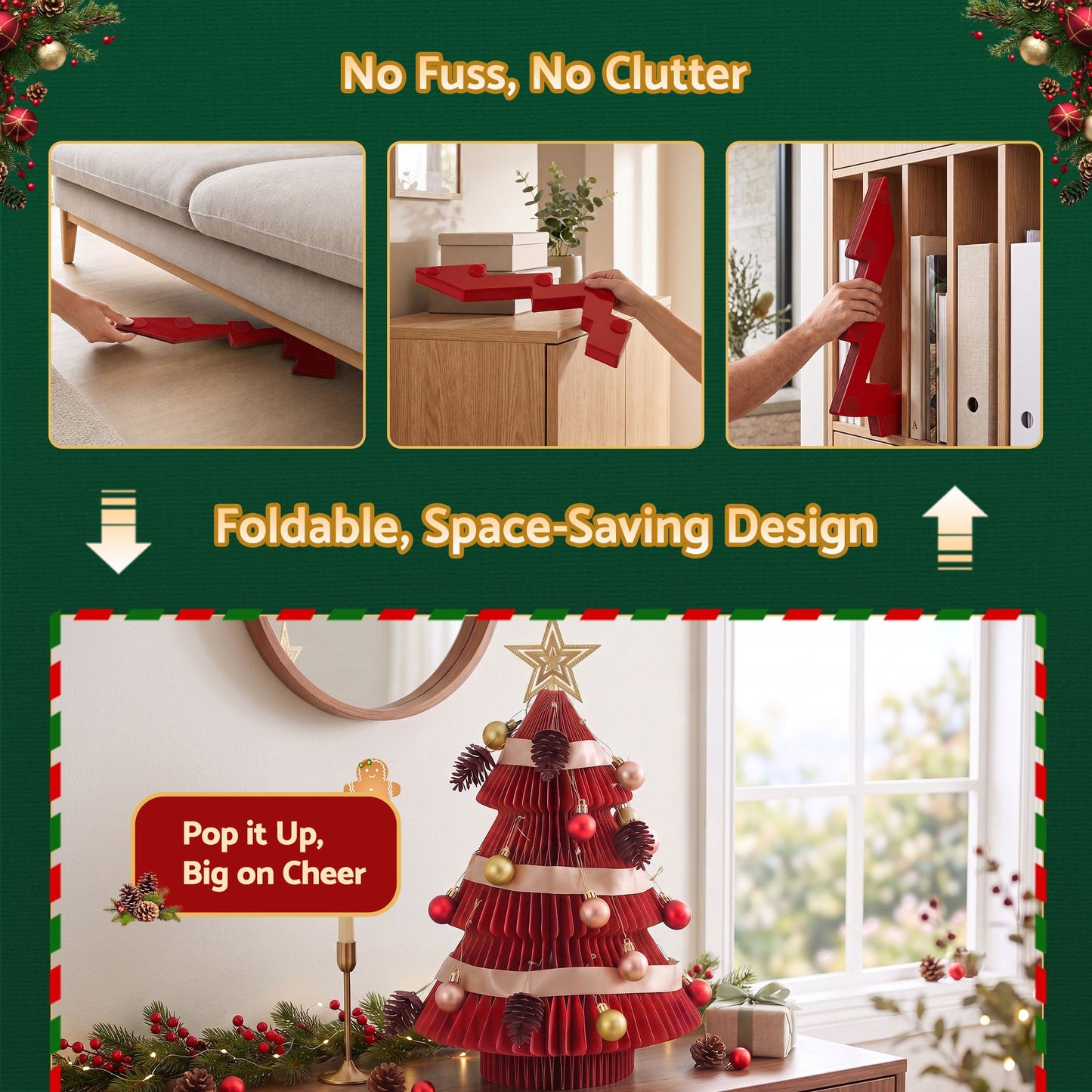 Jingle Jollys Paper Christmas Tree - 47cm - Red