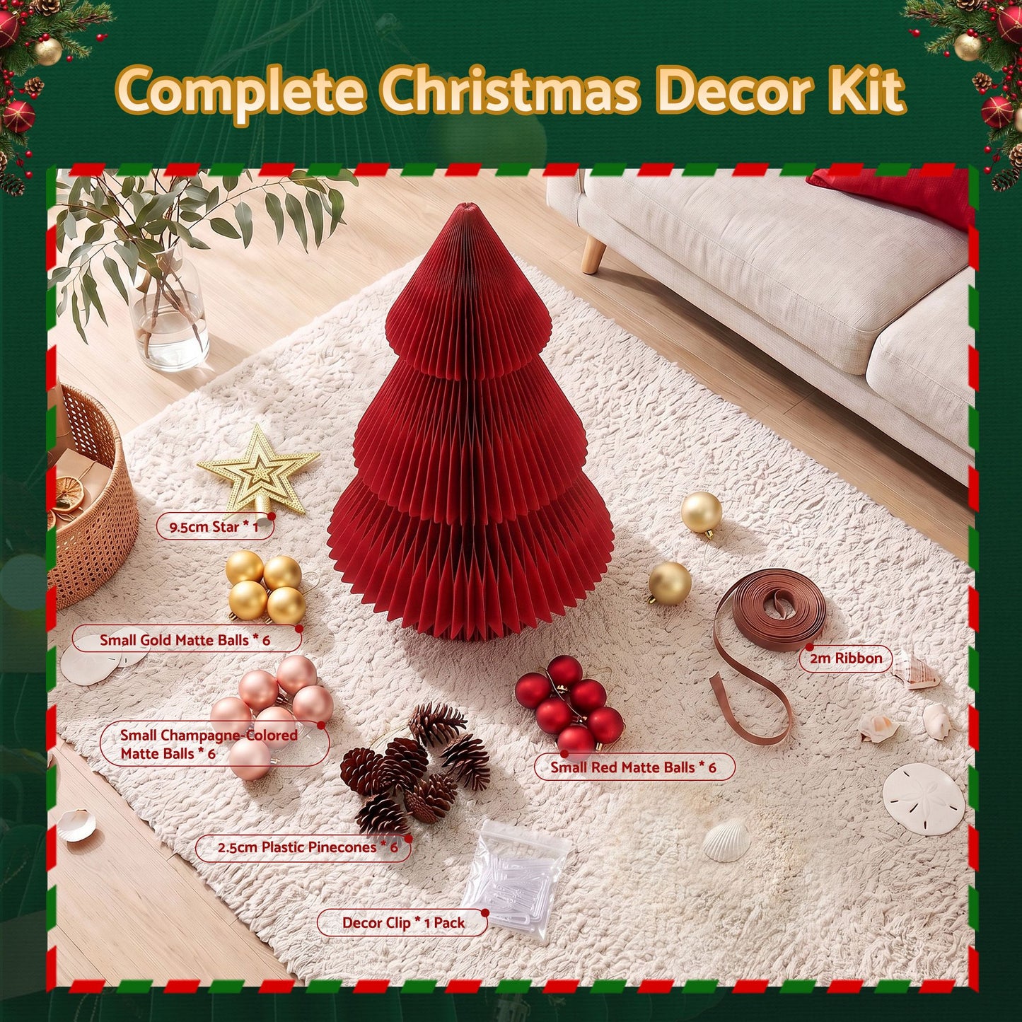 Jingle Jollys Paper Christmas Tree - 47cm - Red