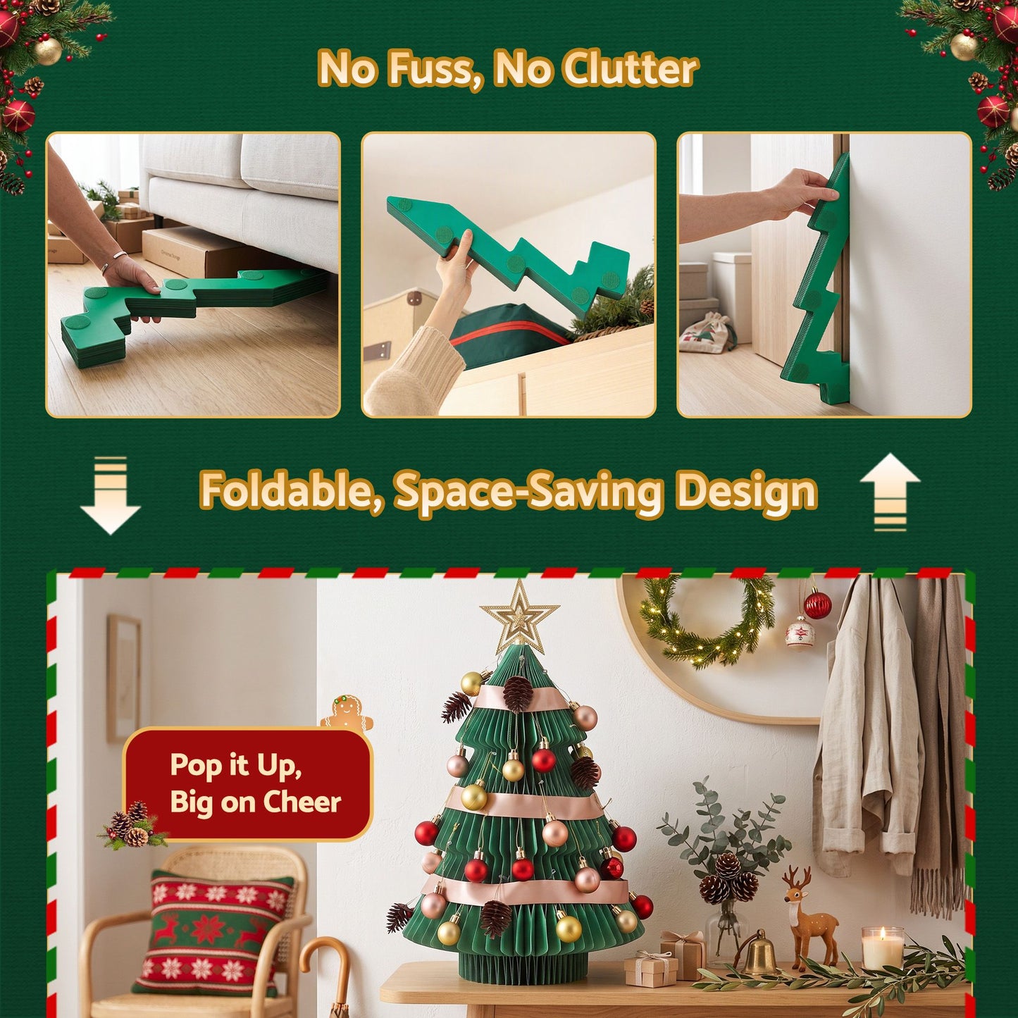 Jingle Jollys Paper Christmas Tree - 61cm - Green