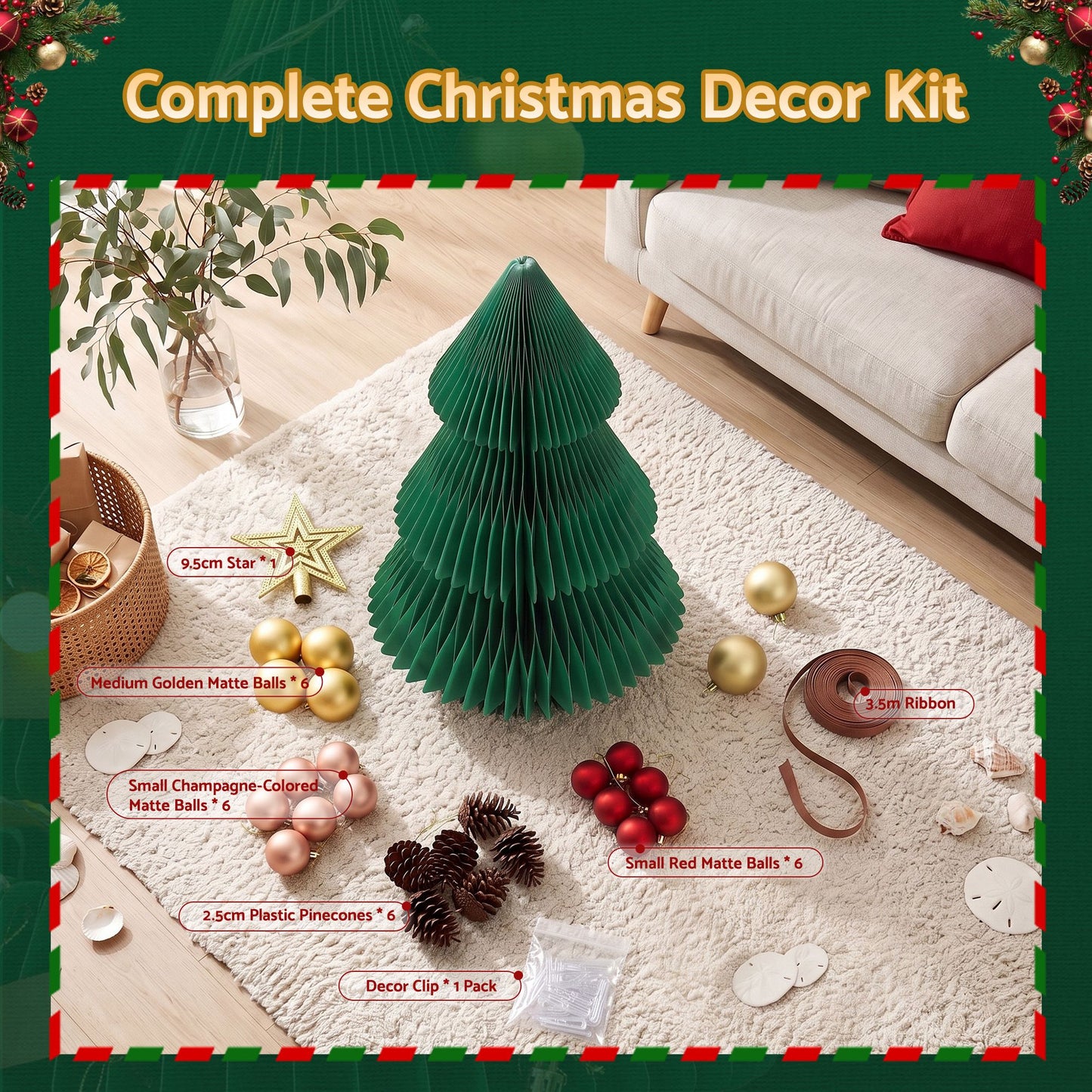 Jingle Jollys Paper Christmas Tree - 61cm - Green