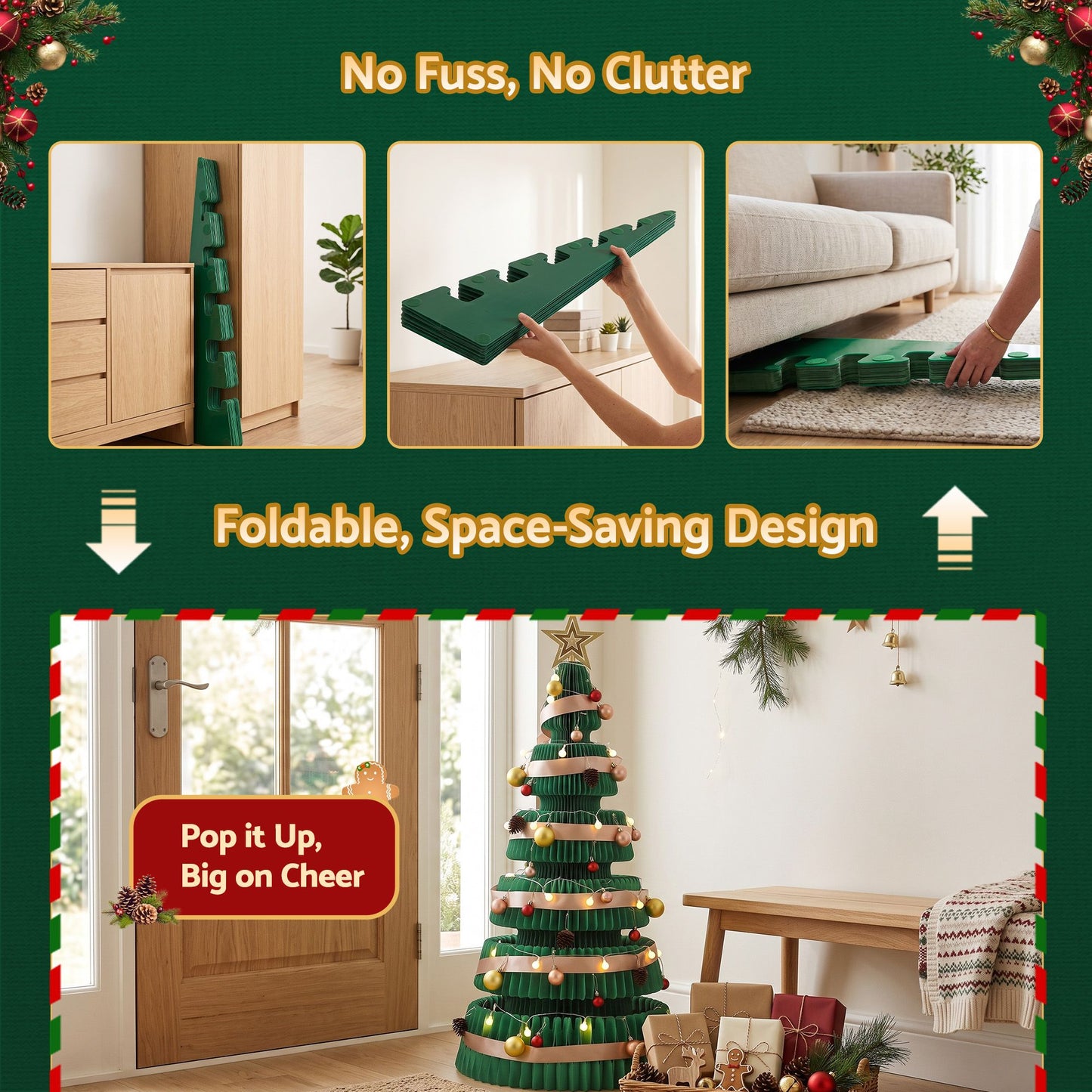 Jingle Jollys Paper Christmas Tree - 111cm - Green