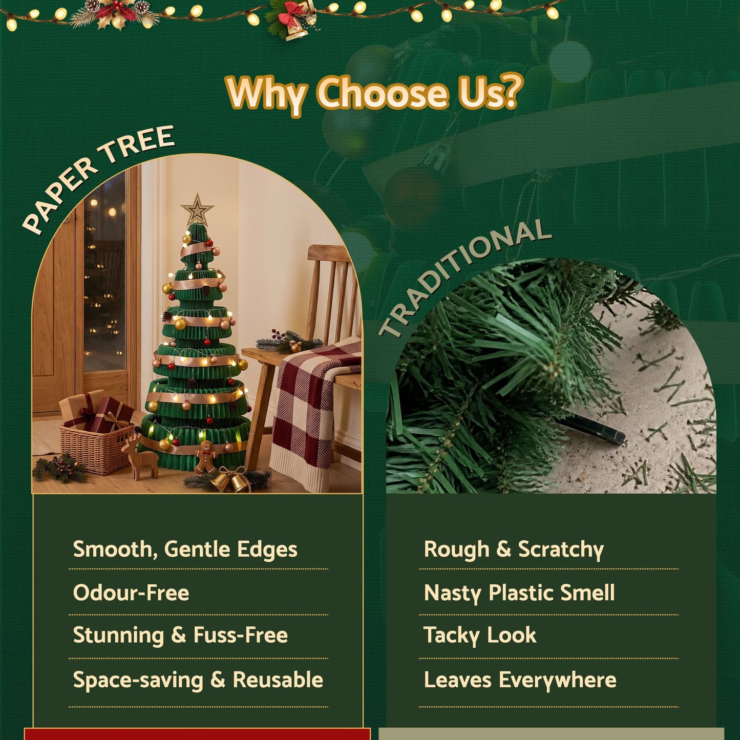 Jingle Jollys Paper Christmas Tree - 111cm - Green