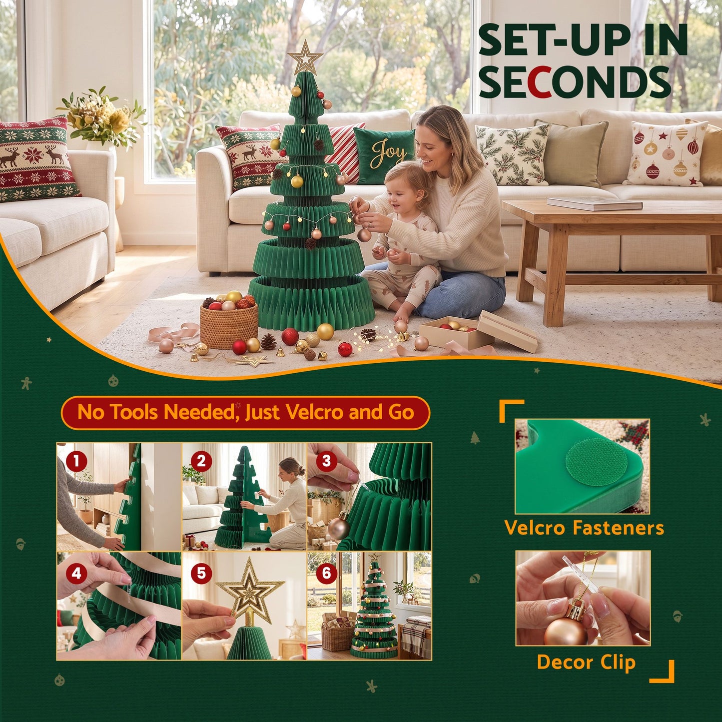 Jingle Jollys Paper Christmas Tree - 111cm - Green