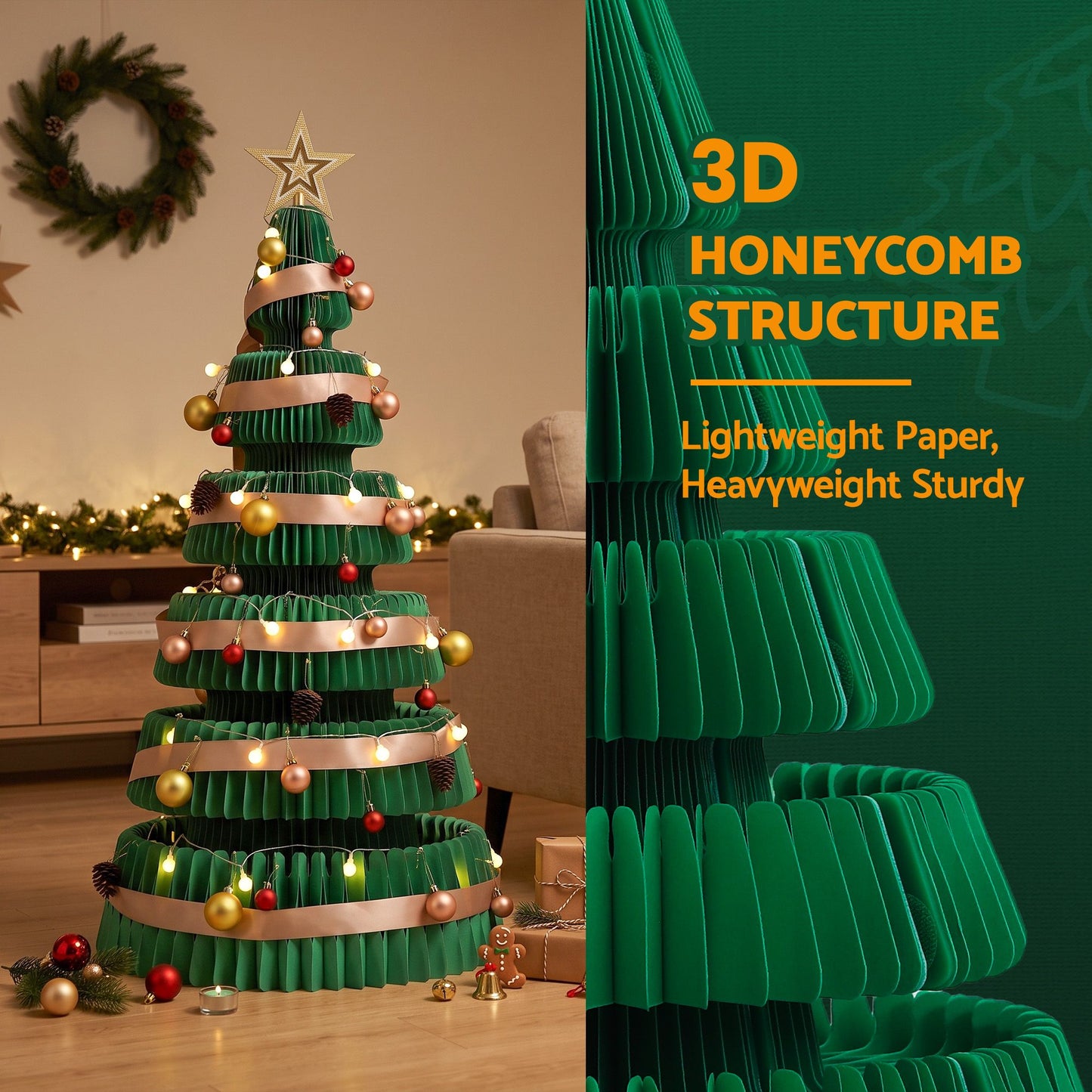 Jingle Jollys Paper Christmas Tree - 111cm - Green