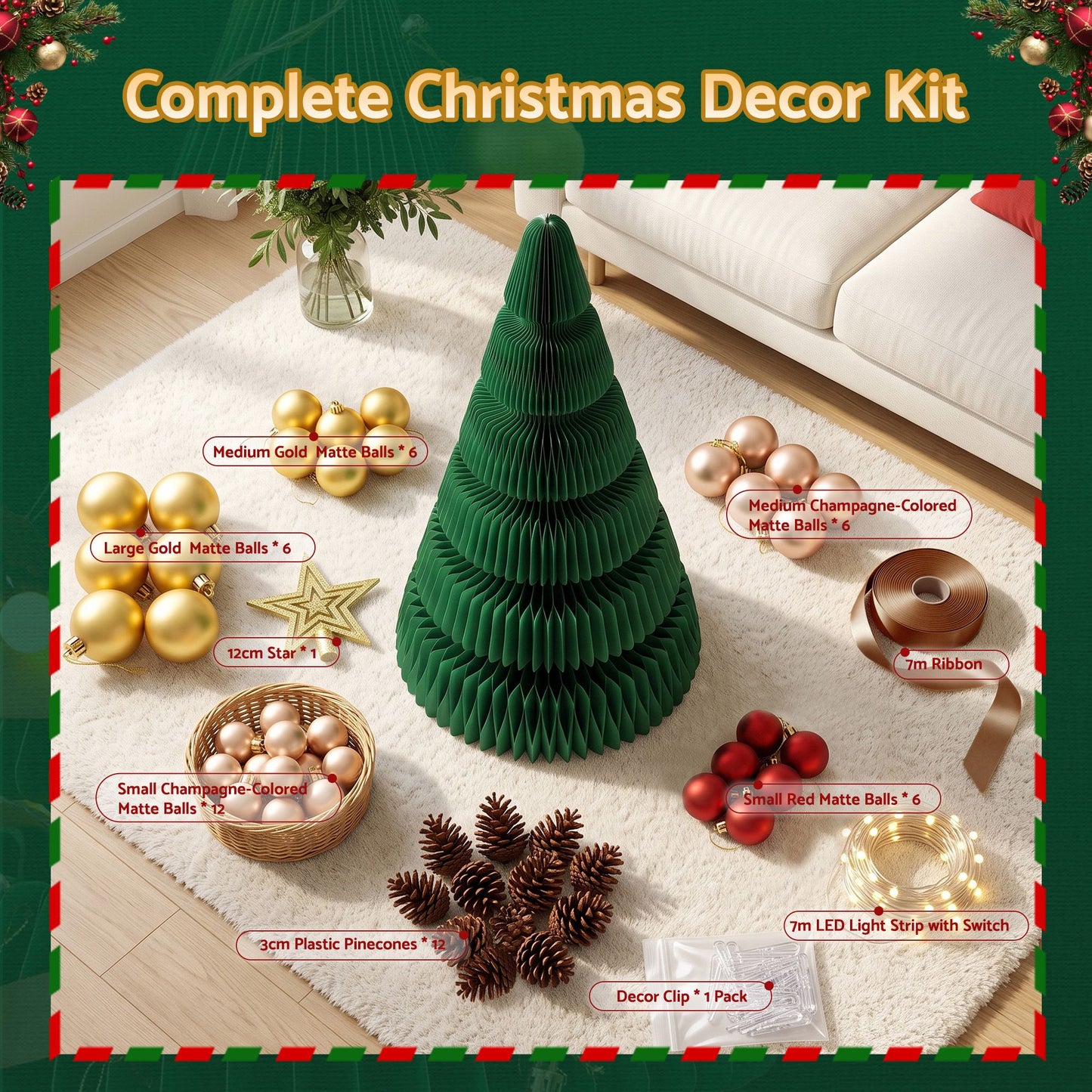 Jingle Jollys Paper Christmas Tree - 111cm - Green