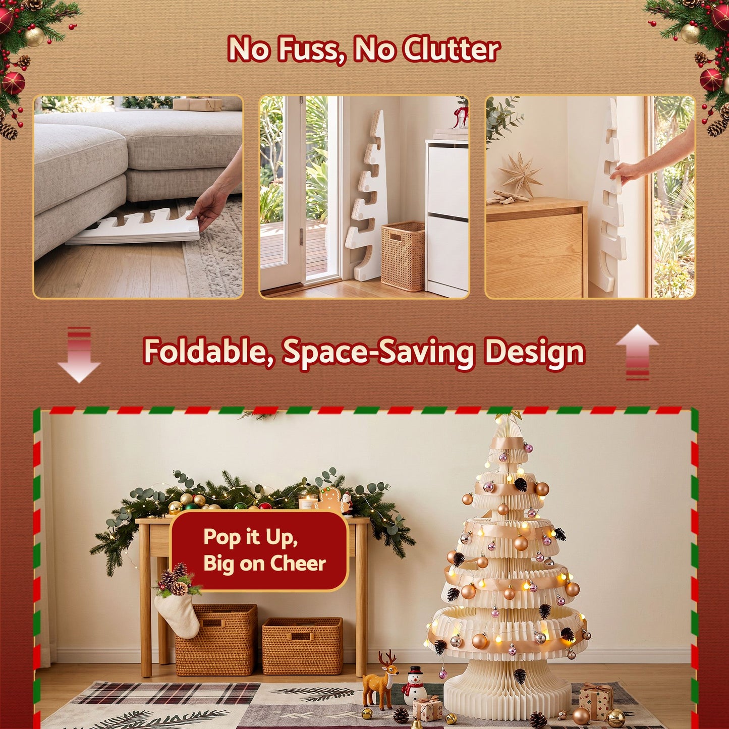 Jingle Jollys Paper Christmas Tree - 114cm - White