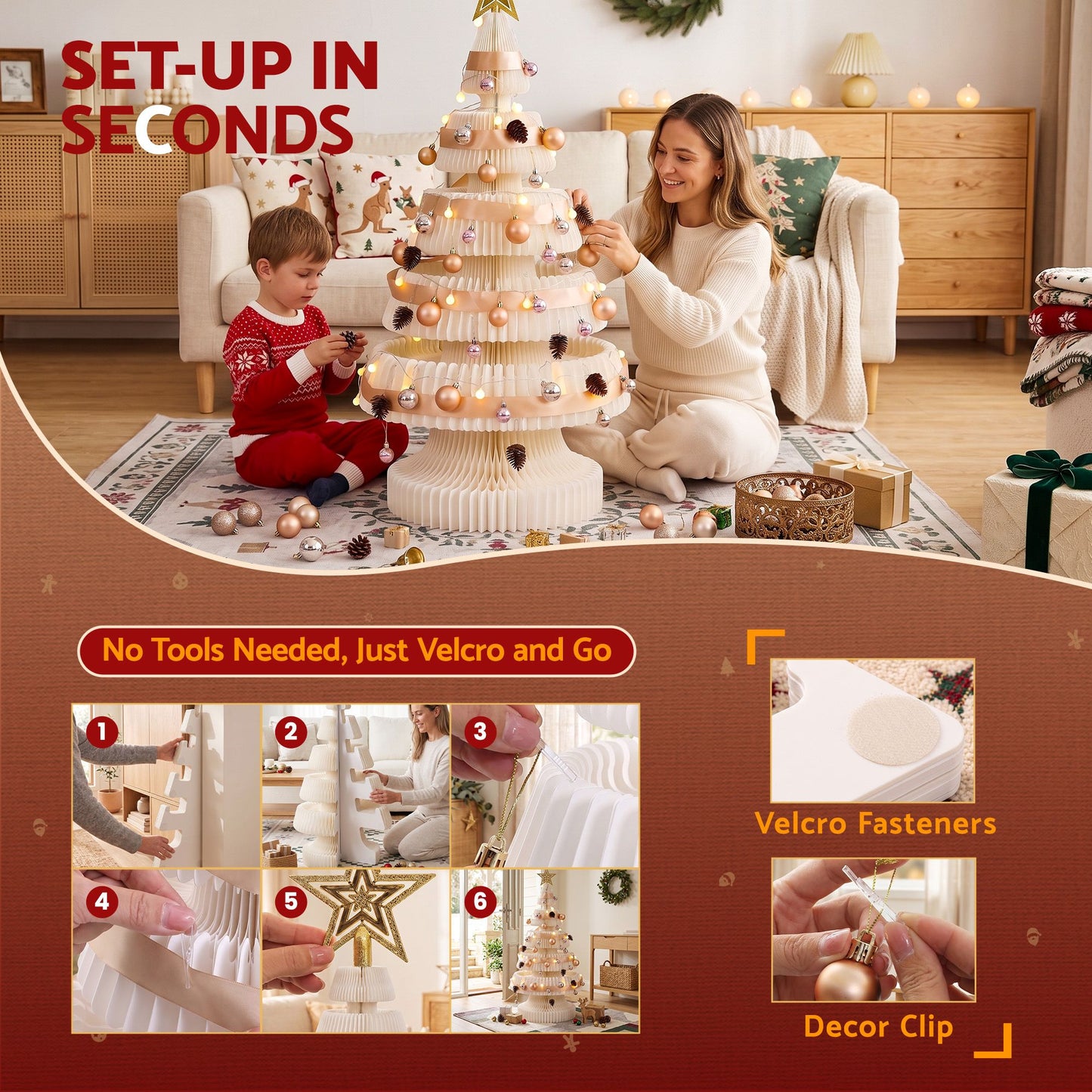 Jingle Jollys Paper Christmas Tree - 114cm - White