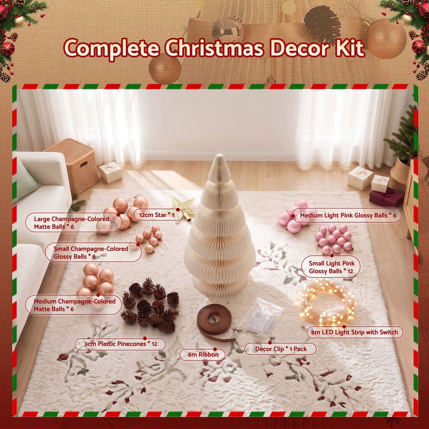 Jingle Jollys Paper Christmas Tree - 114cm - White