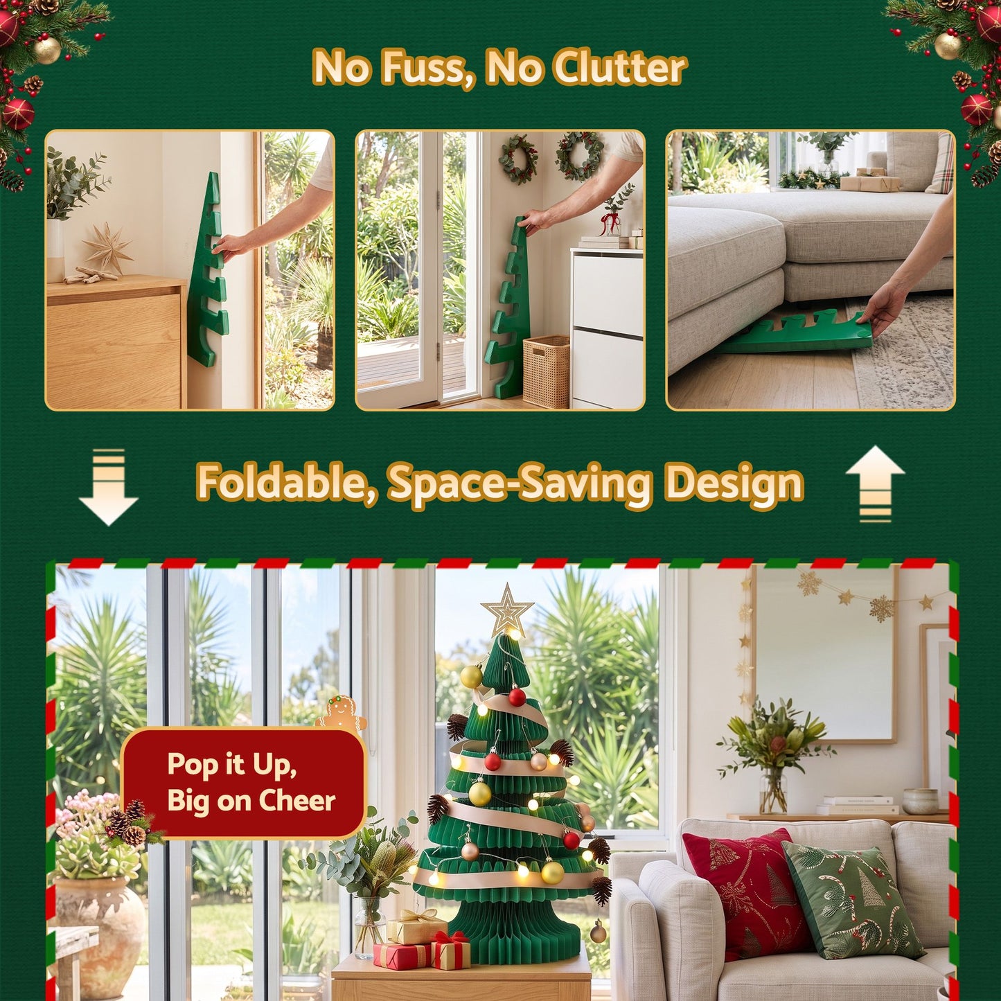 Jingle Jollys Paper Christmas Tree - 62cm - Green