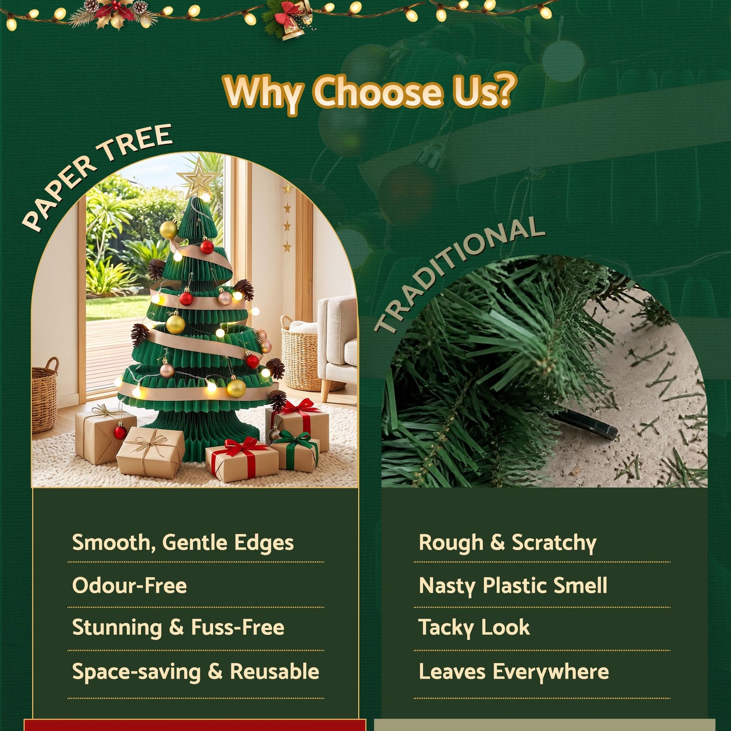 Jingle Jollys Paper Christmas Tree - 62cm - Green