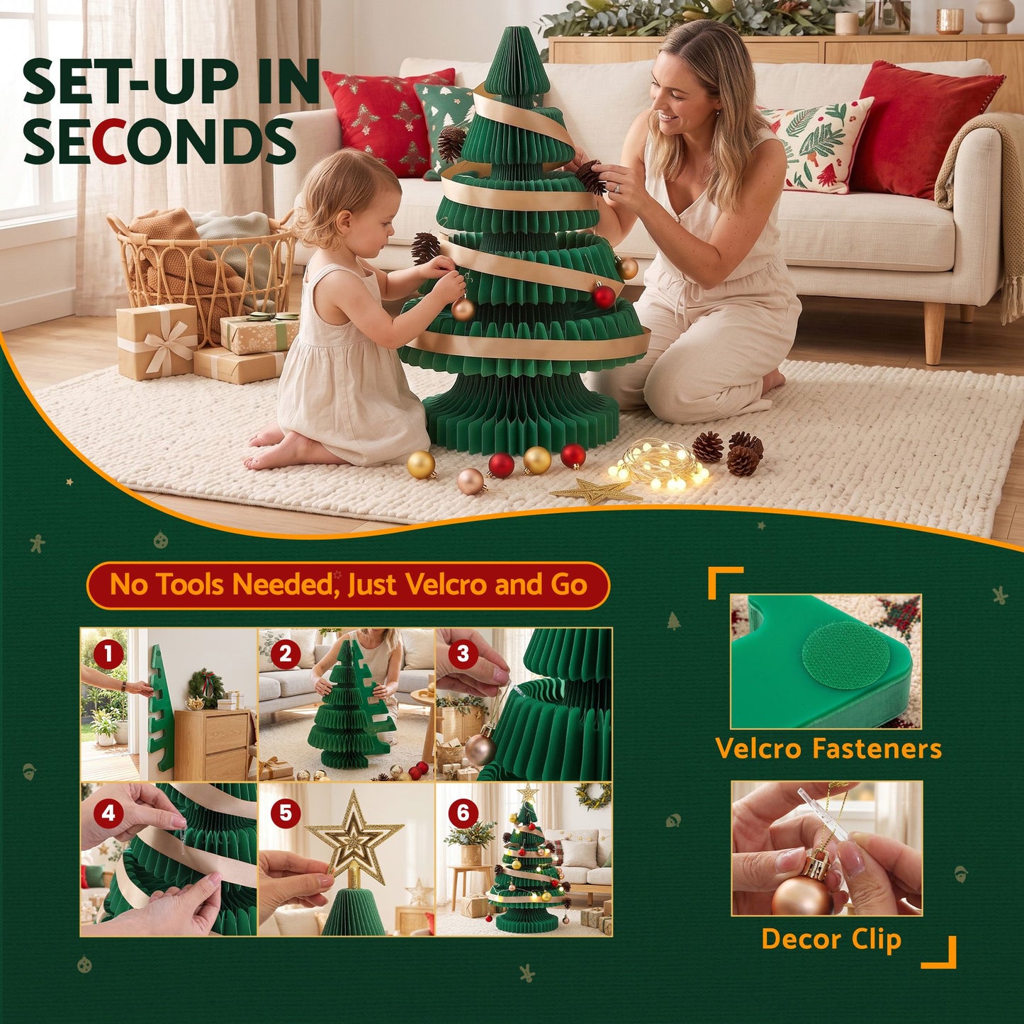 Jingle Jollys Paper Christmas Tree - 62cm - Green