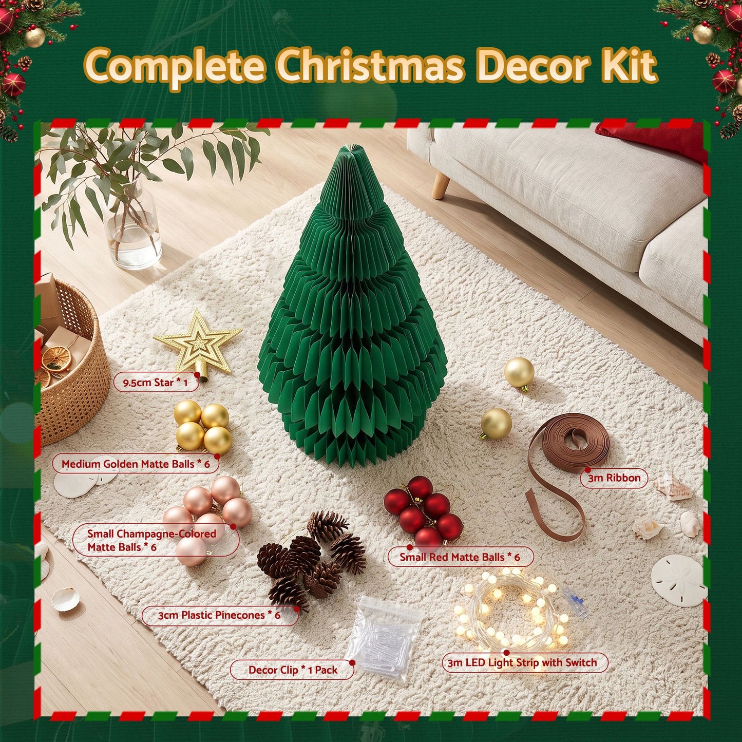 Jingle Jollys Paper Christmas Tree - 62cm - Green