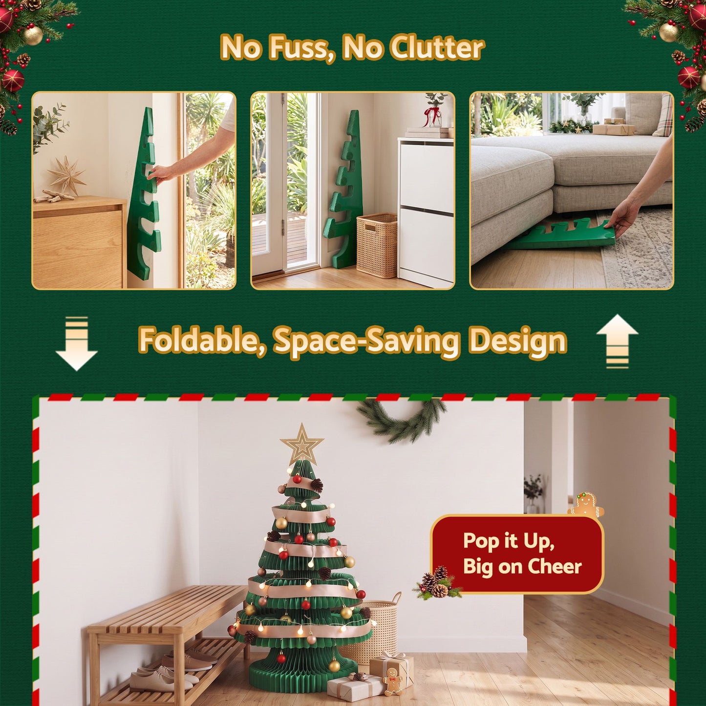 Jingle Jollys Paper Christmas Tree - 87cm - Green