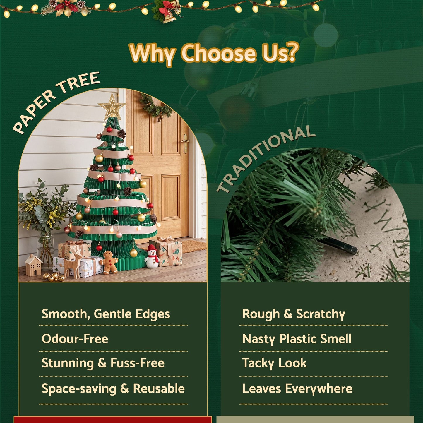 Jingle Jollys Paper Christmas Tree - 87cm - Green