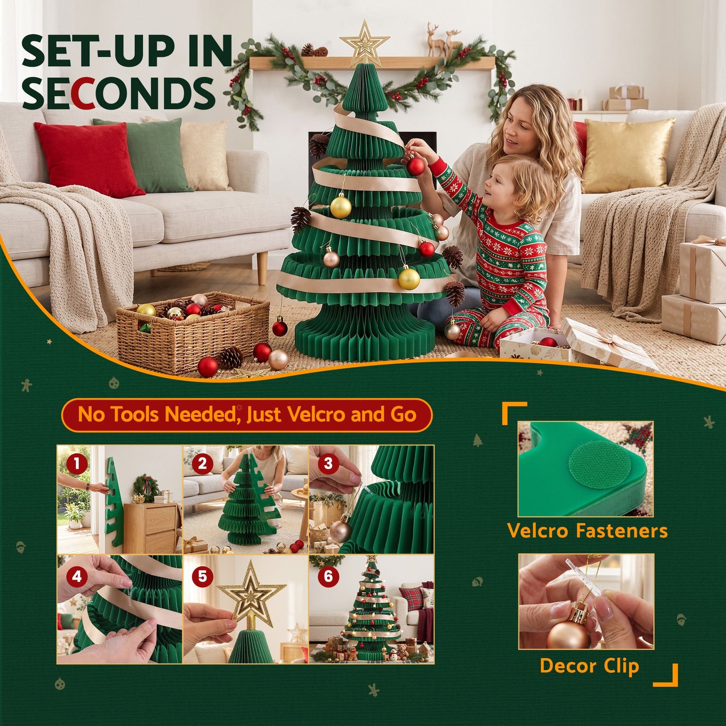 Jingle Jollys Paper Christmas Tree - 87cm - Green