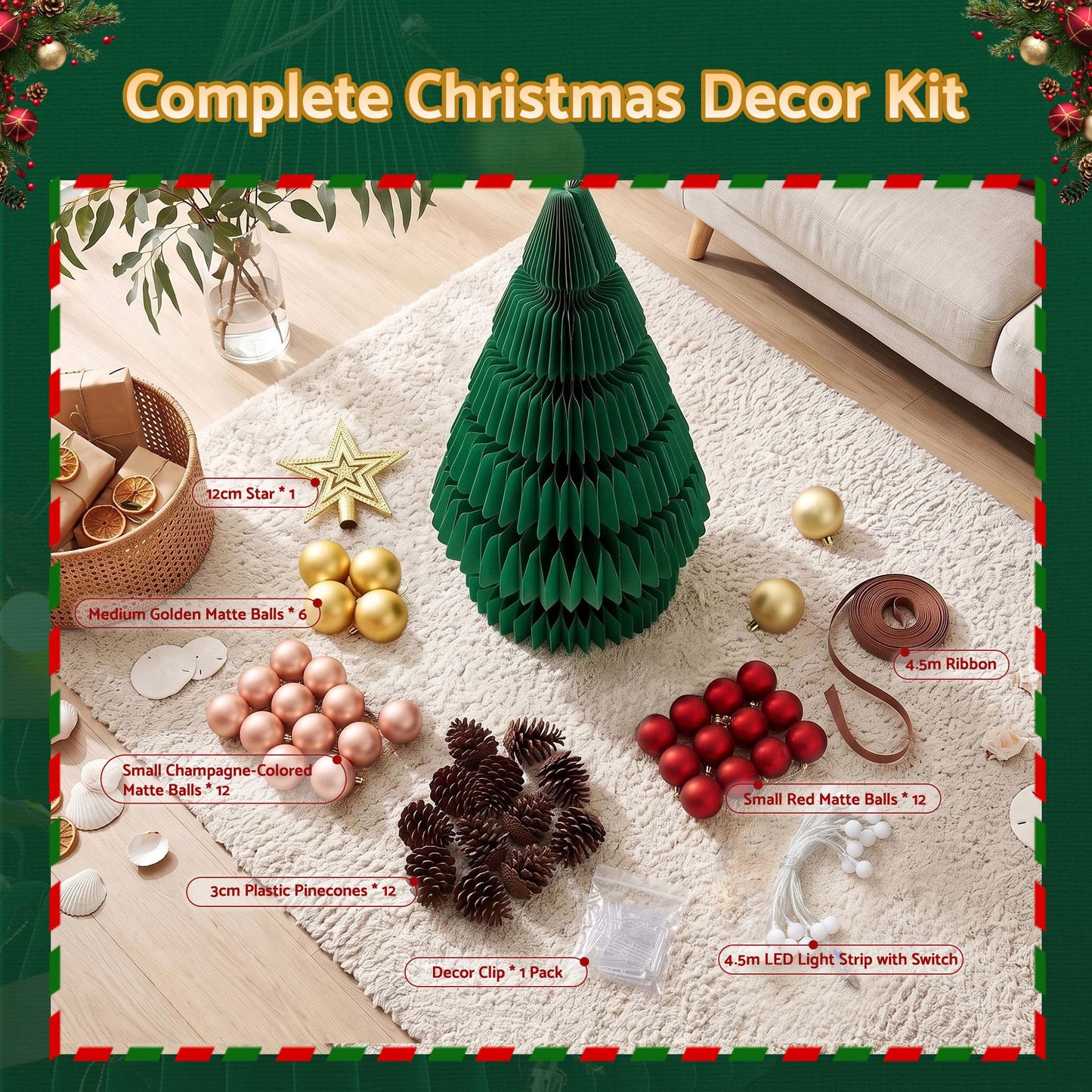Jingle Jollys Paper Christmas Tree - 87cm - Green