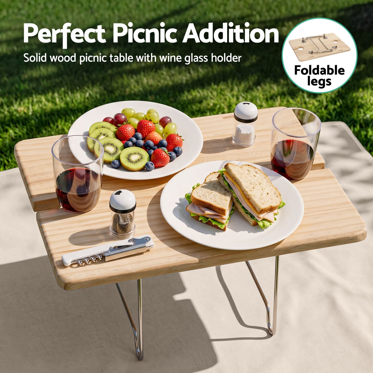 Alfresco 2 Person Insulated Picnic Basket Set with Foldable Wood Table Mat