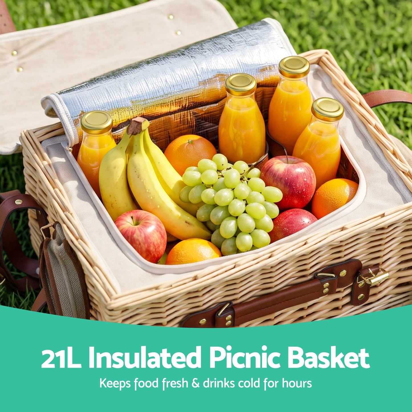 Alfresco 2 Person Insulated Picnic Basket Set with Foldable Wood Table Mat