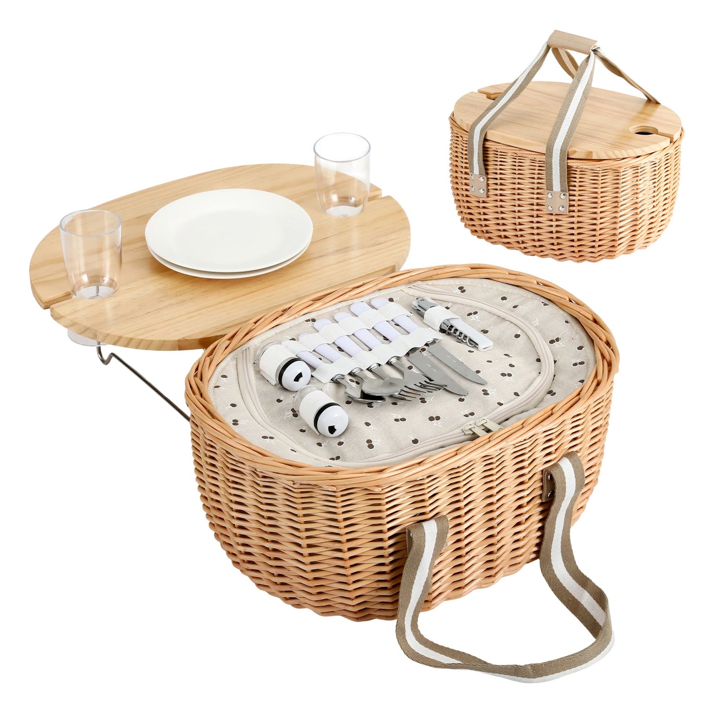 Alfresco 2 Person Insulated Picnic Basket Set with Foldable Wood Table