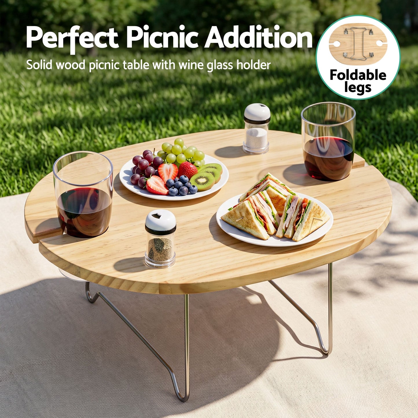 Alfresco 2 Person Insulated Picnic Basket Set with Foldable Wood Table
