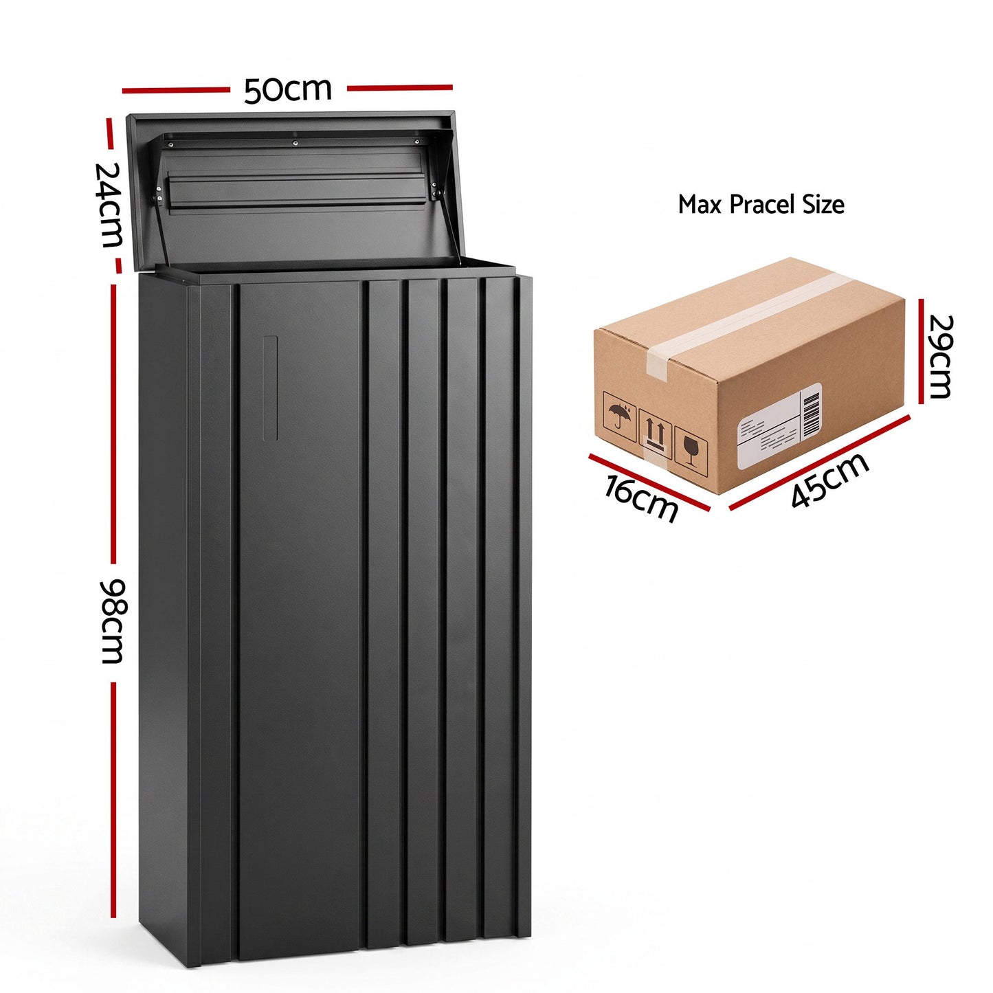 Gardeon Parcel Letterbox - Black