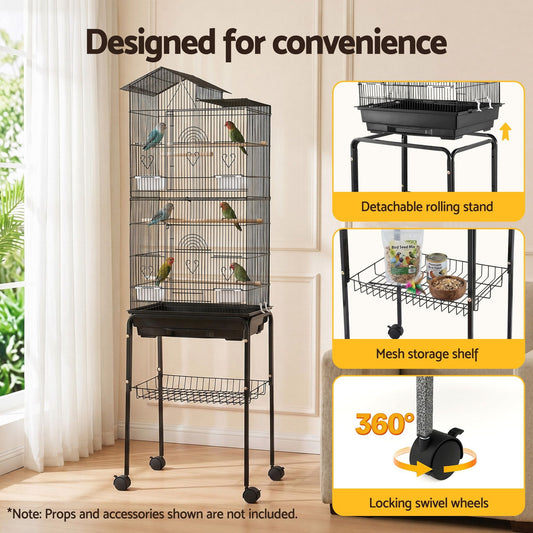 i.Pet 158cm Bird Cage with Stand - Black