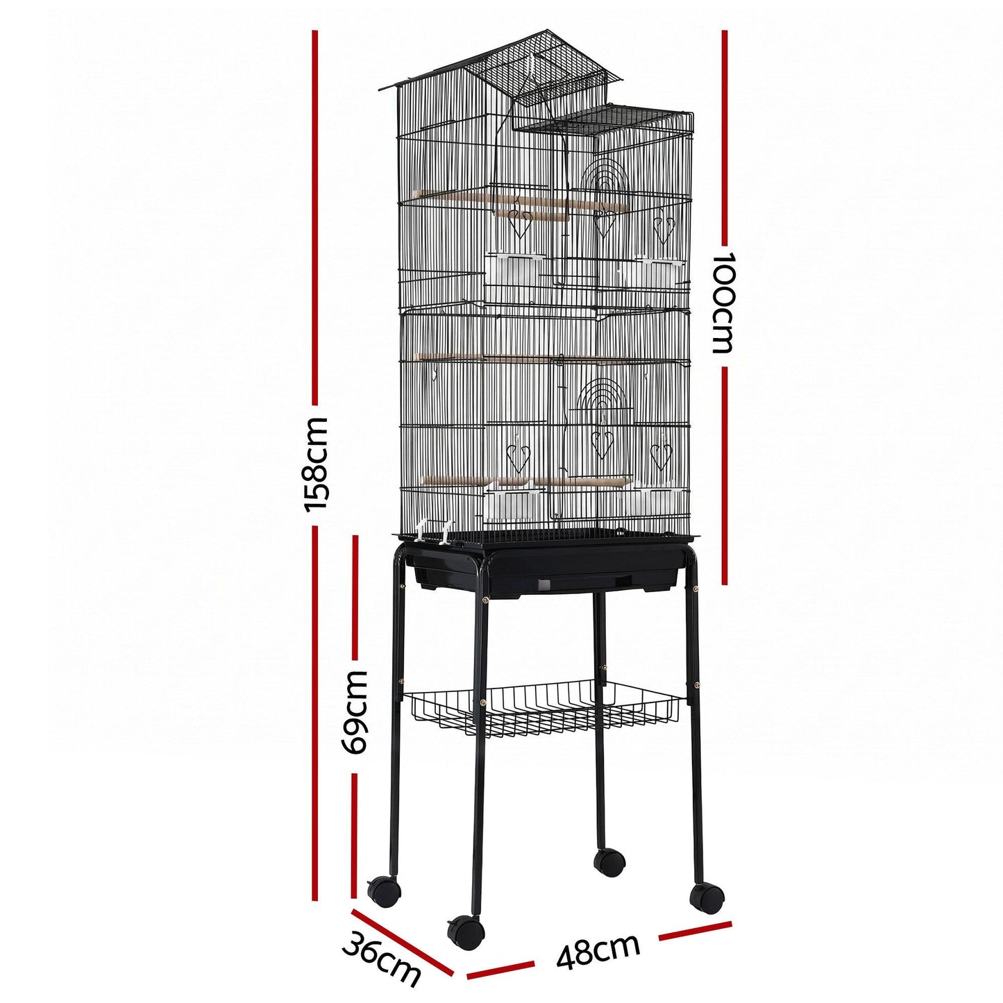 i.Pet 158cm Bird Cage with Stand - Black
