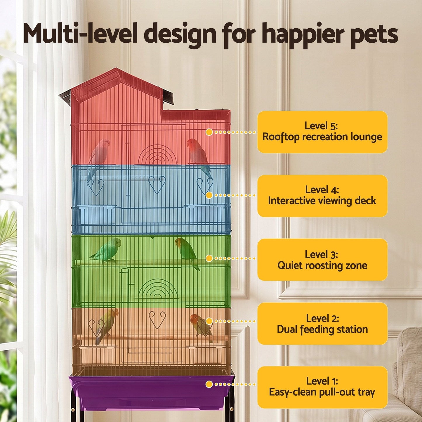 i.Pet 158cm Bird Cage with Stand - Black