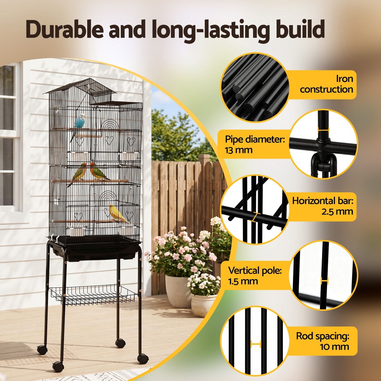i.Pet 158cm Bird Cage with Stand - Black