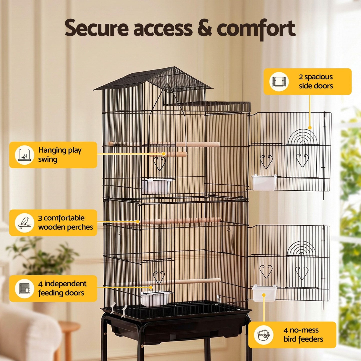 i.Pet 158cm Bird Cage with Stand - Black