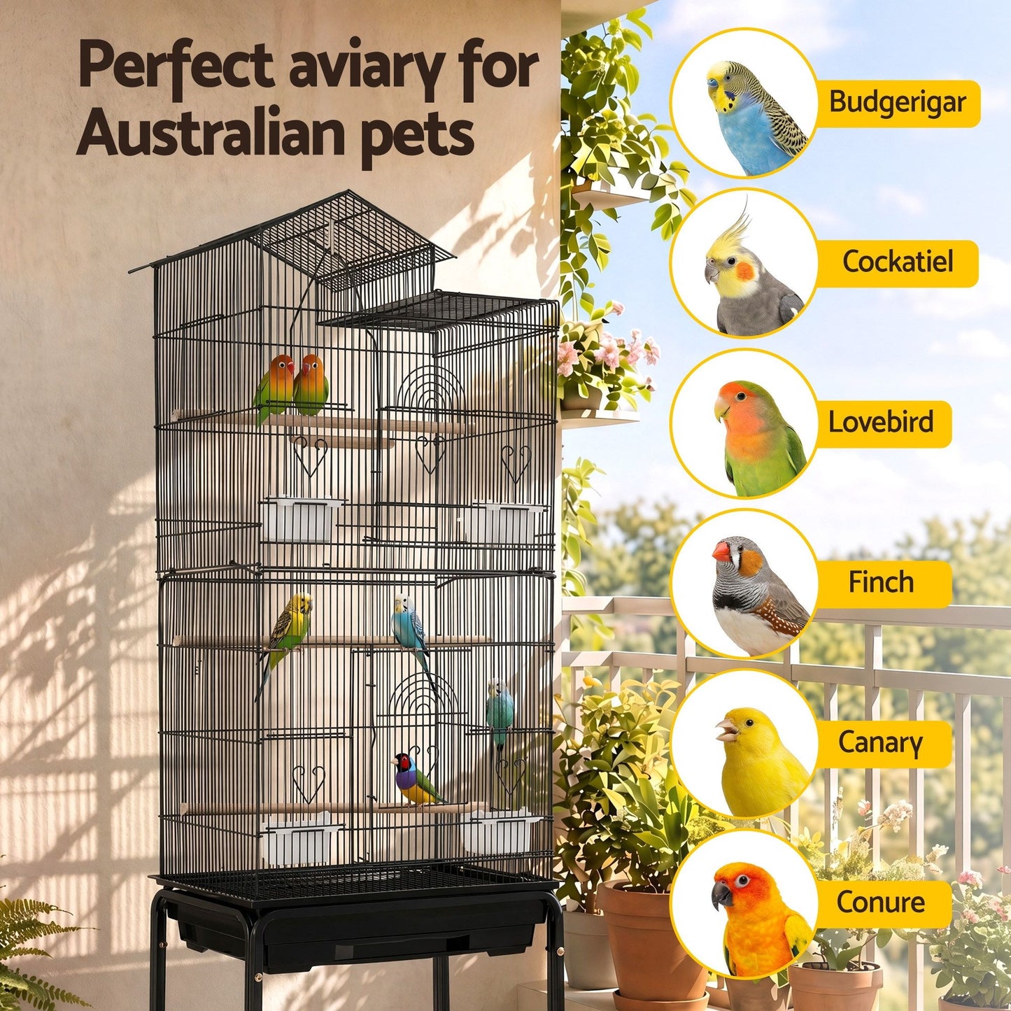 i.Pet 158cm Bird Cage with Stand - Black