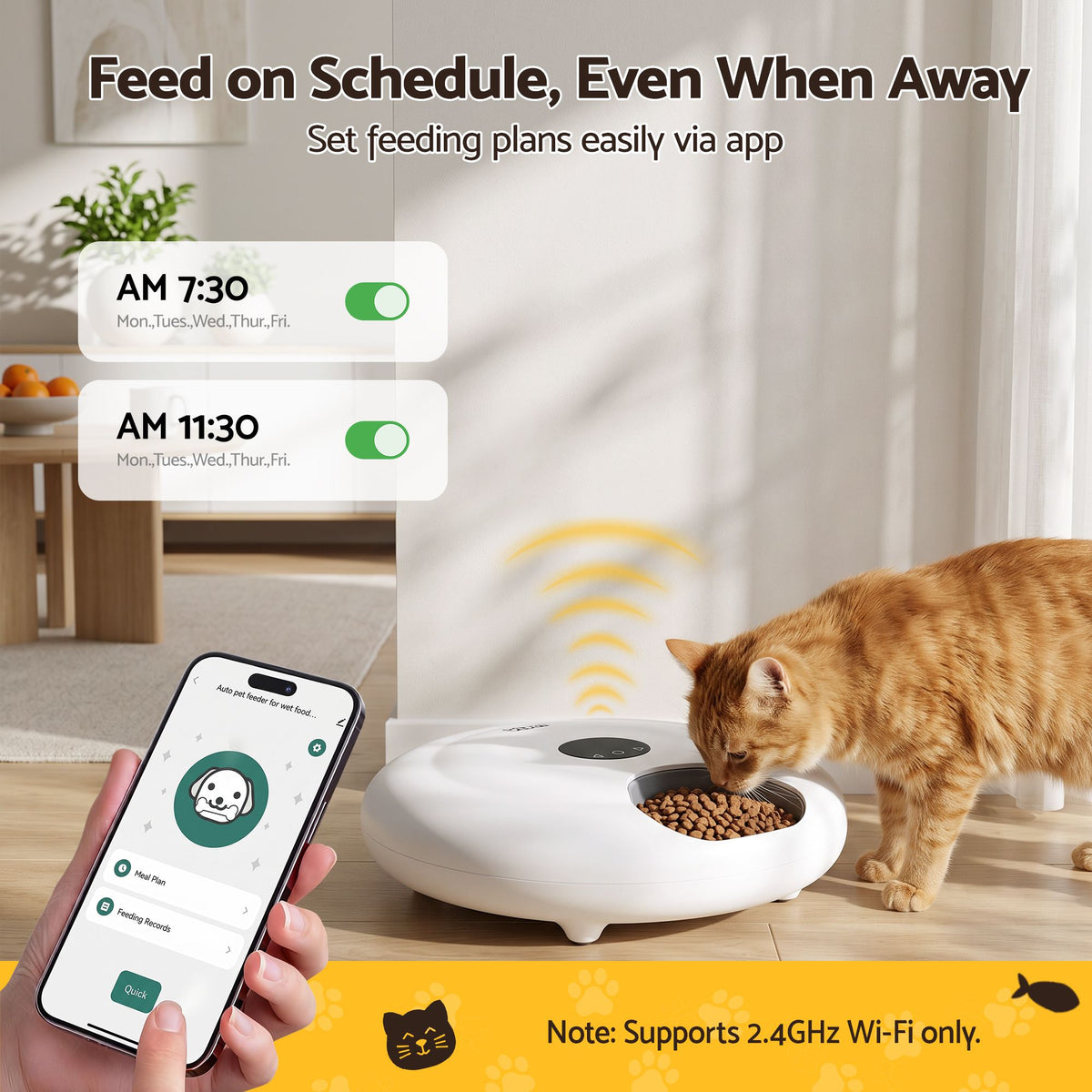 i.Pet Wi-Fi Cat Feeder 6 x 150mL Wet & Dry Food White