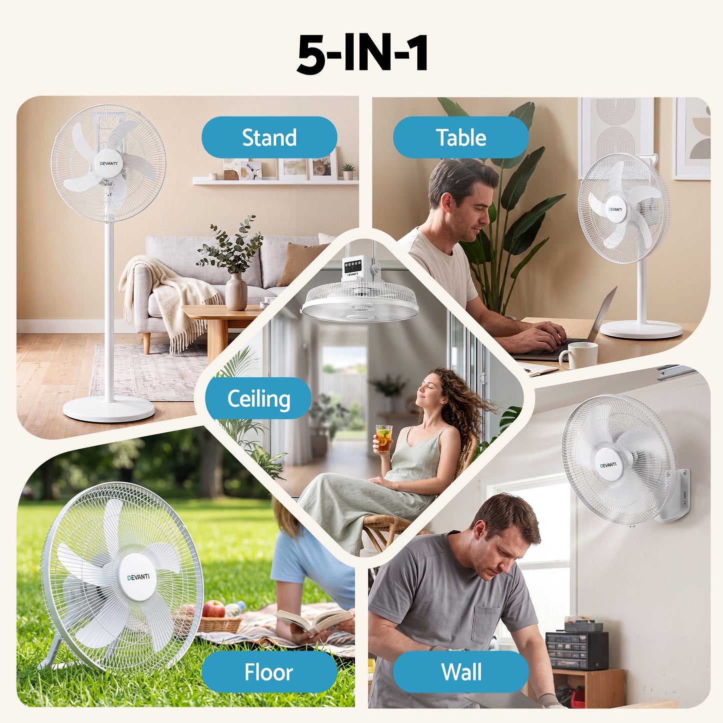 Devanti 16-inch 5-in-1 Rechargeable Fan