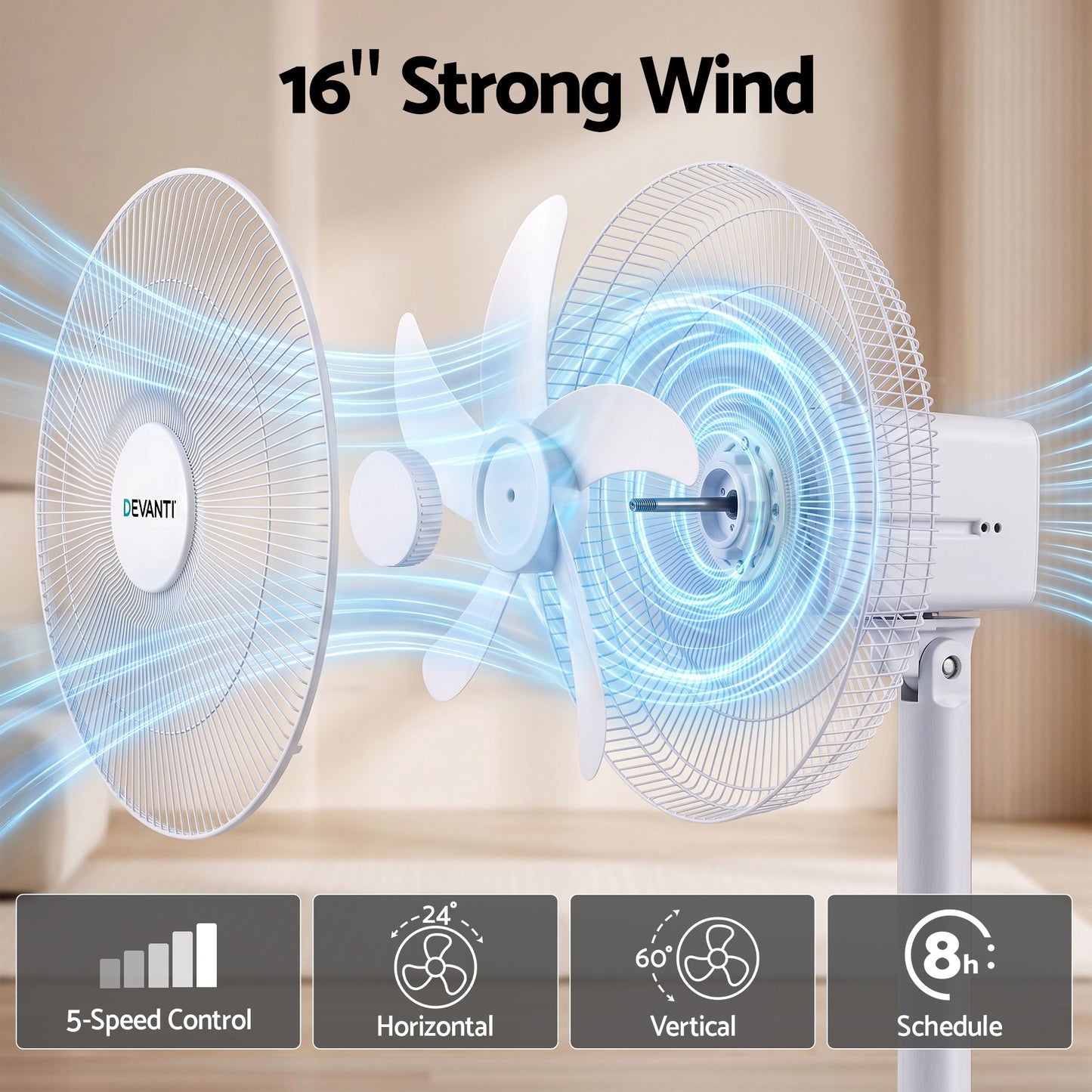 Devanti 16-inch 5-in-1 Rechargeable Fan