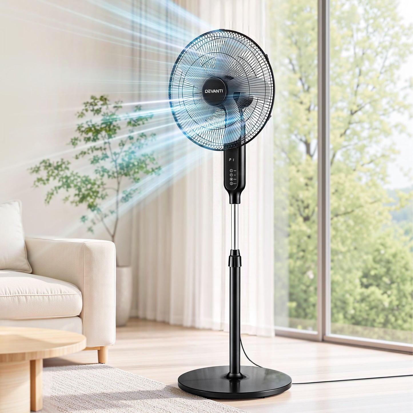 Devanti 16-inch Pedestal Fan with Remote - Black
