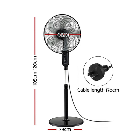 Devanti 16-inch Pedestal Fan with Remote - Black